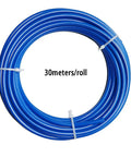 Roll of blue 1/4 inch polyethylene tubing for RO water systems, 100 feet length, flexible blue supply line, 30 meters long, easy to cut.