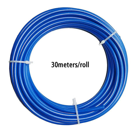 Roll of blue 1/4 inch polyethylene tubing for RO water systems, 100 feet length, flexible blue supply line, 30 meters long, easy to cut.