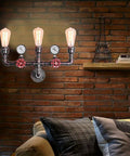 Water Pipe Wall Lamp Steampunk Sconce Three Light Vintage Rustic Copper Color Wall Mount Fixture with E26 Socket in living room