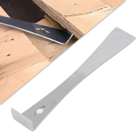 Sturdy Flat End Pry Bar Tool For Car Disassembly And Modification with wide stainless steel blade on wooden surface