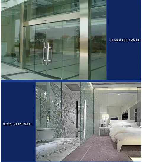 Thick Brushed 304 Stainless Steel Push Pull Door Handle Set For Glass And Wooden Doors Built To Last Rustproof And Smooth To Grip Easy Clean Finish 14 Sizes Available Including 38x1200x1000mm, on glass door