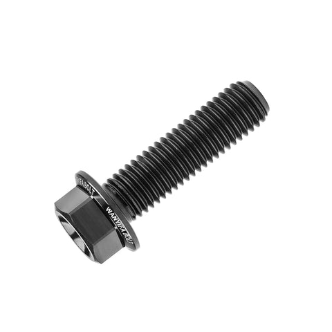 Tough As Nails Grade 5 Titanium Hex Bolt M7x25mm Small Flange Head with slick black finish, designed for heavy duty automotive use.