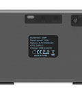 Back view of Compact Mini Electric Guitar Amp With 3.5mm Headphone Aux Input Dual 5W Speakers, ports and label visible.