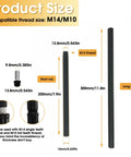Product size diagram of Heavy Duty Matte Black M14 Threaded Extension Rods With 7.9 And 11.8 Inch Light Fixture Downrods.