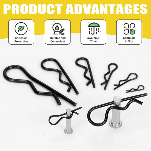 145 Piece Six Sizes Hitch Pin R Clip Assortment Kit Carbon Steel R Clips shown with corrosion prevention benefits.