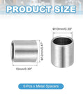 Six Piece Stainless Steel Spacers Set Built To Last, 10mm ID, 12mm OD, 10mm Thick, 304 Stainless Steel Unthreaded Round Bushings, Screw Standoff Spacers For 3/8 Inch Bolts And M10 Fasteners. 6 pcs metal spacer size diagram