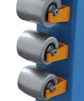Close-up of Heavy Hauler 45 Inch English Wheel rollers showcasing smooth bearings for metal fab work with 16 gauge steel.