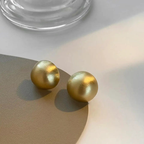 Bold Gold Round Earrings For Women Featuring A Chunky Wide Half Ball Design Lightweight Studs For Everyday Wear Dope Party Ready Glam Vibe Trendy Circle Hoop Look Essential Accessory For Chic Street Style, gold stud earrings