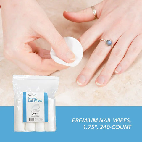 Using Lint Free Premium Nail Wipes 1.75 Inch Cotton Rounds For Removing Nail Polish, showing absorbency and easy grip tabs, 240 count