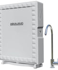 Straight Up Clean Drinking Water With This Slim Tankless Under Counter Filter System Using 5 Stage Filtration To Knock Out Chlorine And Funky Tastes Comes Ready With Chrome Faucet, white unit with chrome faucet.