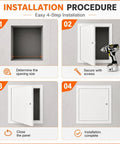 Installation procedure for Heavy Duty Aluminum Access Door With Key Lock Tough As Nails Drywall Access Panel steps 1-4.