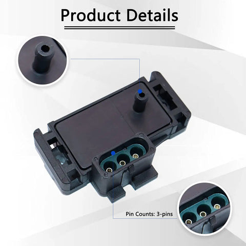 Map Sensor Replacement For Chevy GMC Buick Cadillac Vehicles Direct Fit OE Replacement For Plug And Play Manifold Absolute Pressure Sensor Improves Idle Fuel Trim And Throttle Response, 3-pin black plastic