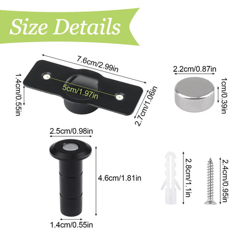Size details of Magnetic Door Catch Set 2 Pack for Closets Cabinets Floor Mounted Silent Ball Catch Hidden Roller Latch in Black Finish