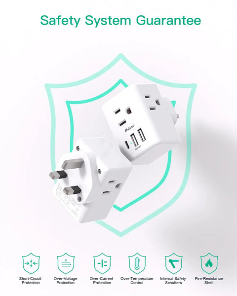 2 Pack UK Travel Plug Adapters for US to UK Type G International Plug Adapter 6 in 1 Worldwide Compatibility Dubai England Ireland