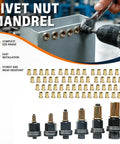 Mandrel Rivnut Kit M3 To M10 66 Piece Carbon Steel Rivnut Set For Auto Bodywork And DIY Metal Fabrication Dual Drill Or Wrench Drive For Fast Press In Includes M3 M4 M5 M6 M8 M10 Mandrels And 60 Rivet Nuts, rivet nut mandrels and steel nuts