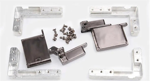 Tough As Nails Heavy Duty Invisible Aluminum Cabinet Door Hinges Featuring Silky Smooth Hydraulic Cushion and Completely Concealed Mount for Zero Hassle Daily Use, with screws and components.