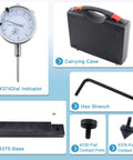 Diesel Engine Sleeve Height And Counter Bore Gauge Kit with dial indicator, case, base, hex wrench, flat and pointed contacts.