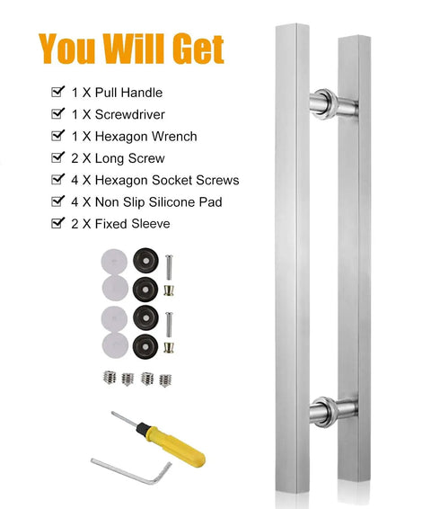 Sliding Barn Door Pull Handle With Installation Tools, Heavy Duty Stainless Steel Push Pull Bar, Rust Resistant, 47 Inches