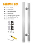 Door Pull Handle For Barn And Sliding Doors, Modern Square H Shape, Silver 60 Cm 24 In, Stainless Steel with install kit