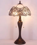 Tiffany Style Table Lamp With White Bent Stained Glass Crystal Shade, 12x12x22 Inches, UL Listed Bedside Desk Reading Light, Bronze Base