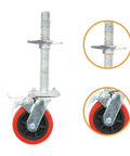 Battle Ready Six Inch Scaffold Casters With Solid Iron Rod And Premium Polypropylene Shell showing steel leveling stem and smooth swivel roll.