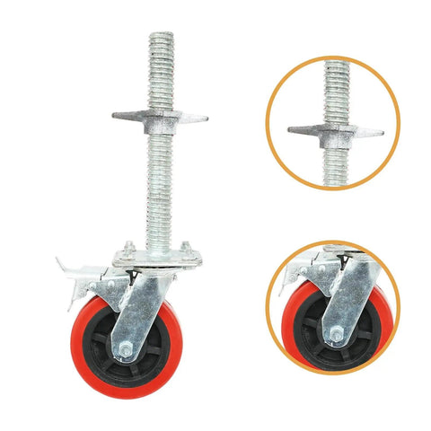 Battle Ready Six Inch Scaffold Casters With Solid Iron Rod And Premium Polypropylene Shell showing steel leveling stem and smooth swivel roll.