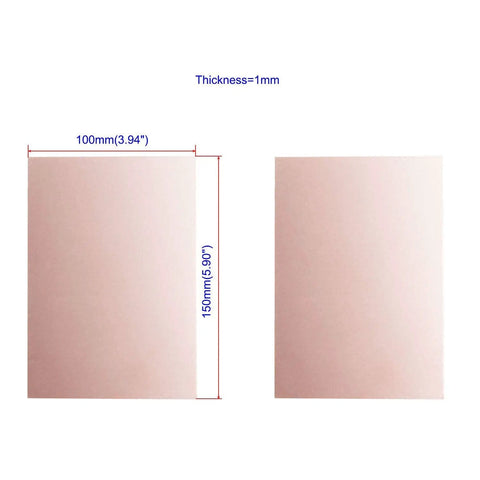 Double Sided Copper Clad PCB Laminate FR 4 Glass Fiber 150 x 100 x 1mm Pack of 5 Boards, shown with dimensions