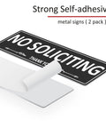 Two Pack No Soliciting Sign For Front Door Aluminum Metal Self Adhesive Built Tough Rust Free No Fade 7.5 By 2.5 Inches Sign