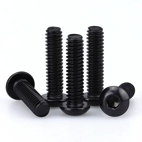 50 Pack 10-32 X 1 Inch Button Head Socket Cap Screws Stainless Steel 304 Allen Hex Drive Coarse Thread black screws stacked.