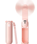 3 In 1 Pocket Handheld Mini Fan With Built In Power Bank And Flashlight USB Rechargeable for travel, pink, foldable design