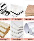 Image showing various materials: thin iron sheets, 45# steel plates, manmade board, wood board, plasterboard, plastic tubes.