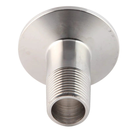Front view of stainless steel 1.5in tri-clamp to 3/4in NPT male sanitary adapter with 50.5mm ferrule OD