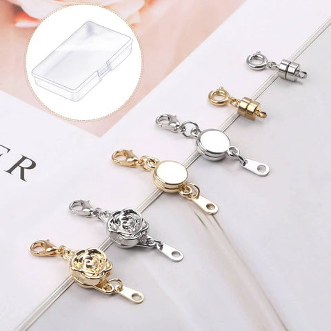 18 Pcs Magnetic Necklace Clasp Set With 3 Styles In Gold And Silver, Rose Round And Cylindrical Magnetic Clasp Connectors