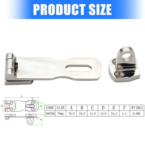 Front view of two-piece marine-grade stainless steel boat door latch fastener set with lever handle