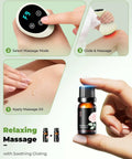 Chill Out Lymphatic Drainage Massager And Handheld Body Sculpting Machine shown with massage oil and usage steps