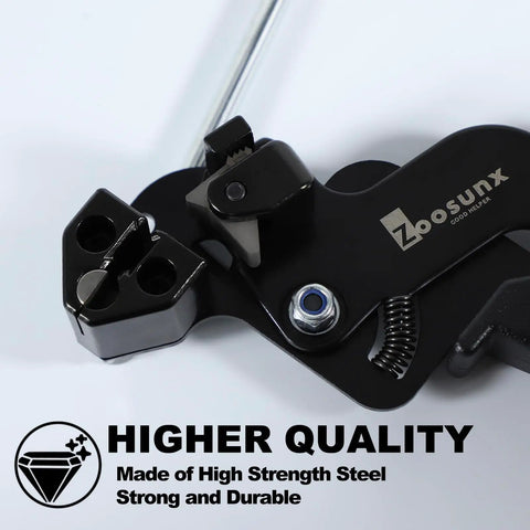 Heavy Duty Stainless Steel Cable Tie Gun For Crimping And Cutting Up To Twelve Millimeter Metal Zip Ties close-up of tool's cutting mechanism.