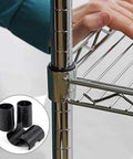 72 Pcs Wire Shelf Clips for 1 Inch Posts, metal shelving with hands adjusting the clip, focus on stability and spacing