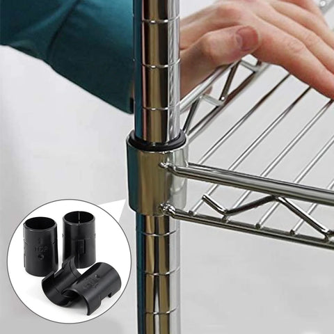72 Pcs Wire Shelf Clips for 1 Inch Posts, metal shelving with hands adjusting the clip, focus on stability and spacing