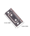 Close-up of a heavy-duty cabinet hinge plate in stainless steel with mounting holes; 5.1 cm long, 2.4 cm wide