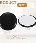 Self Adhesive Furniture Sliders 8 Pack Round Floor Savers That Slide Like Hot Butter No Nonsense Moving Pads Reusable Chair And Table Glide Protectors Heavy Duty Black PE Plastic with size details 50mm and 7mm.