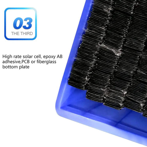 2V 100mA Portable Solar Droplet Board for Outdoor Camping and Electric Toy Chargers showing epoxy AB adhesive and fiberglass plate.