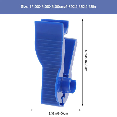 Side view of a blue ABS peritoneal clip showing dimensions; Three Pack Peritoneal Flow Control Clips For Dialysis Tubing And Bag Clamp On The Go Portable ABS Clips Replacement Peritoneal Dialysis Accessories Blue.