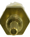 Engine coolant temperature sensor with brass hex body and white plastic connector, close-up view