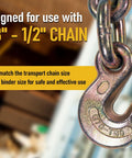 Close-up of a grab hook on a chain for 4 Pack Heavy Duty Ratchet Lever Load Binders With Grab Hooks, 12,000 Lb Working Load Limit Each.