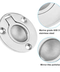 50mm Round Stainless Steel Flush Pull Ring Latch for Boats, marine-grade AISI 316, polished surface, oval recessed mount