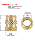 Threaded Insert Knurled Nuts Set Of 50 Or 100 For DIY Hacks And Home Projects Premium Brass Copper Embed Nuts M2 dimensions