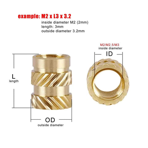 Threaded Insert Knurled Nuts Set Of 50 Or 100 For DIY Hacks And Home Projects Premium Brass Copper Embed Nuts M2 dimensions