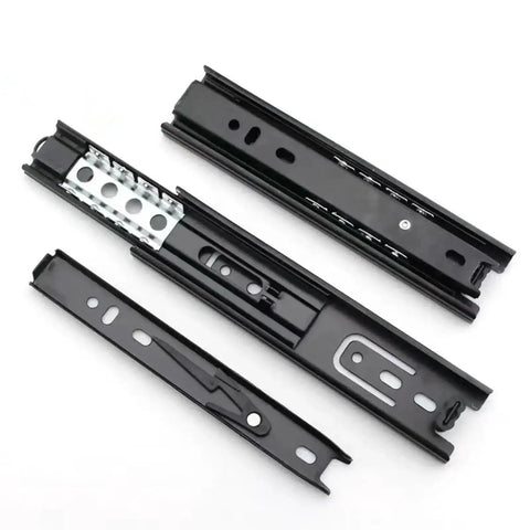 Three section black steel drawer slides with ball bearings for cabinetry, part of Super Strong Steel Drawer Slides 5 6 8 Inch Options.