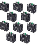 10 Pack Normally Open Contact Block Fits 22 Mm Industrial Push Buttons, 240 Volt 3 Amp module with green actuator.