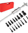 Blind Hole Bearing Puller Set with Slide Hammer and Expandable Collets 8 to 32 Millimeters for Automobiles and Machinery in red case
